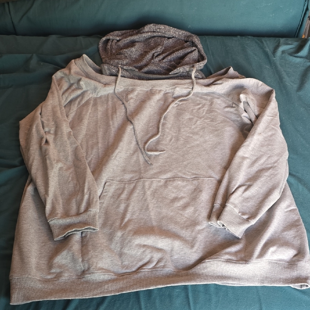 Open Shoulder Gray Hoodie Sweater